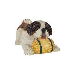 Vintage Sandicast Sandra Brue St. Bernard Puppy Dog Figurine With Barrel Resin